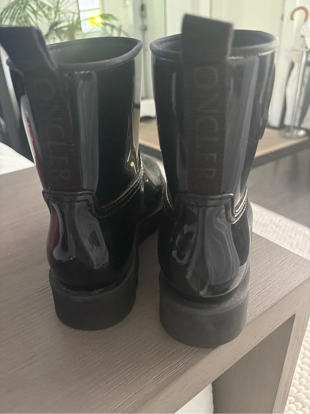 Moncler Glossy Black Chunky Ankle Rain Boots